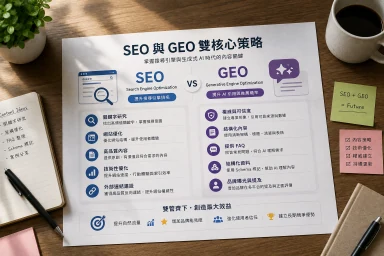 SEO 與 GEO 雙核心策略示意圖